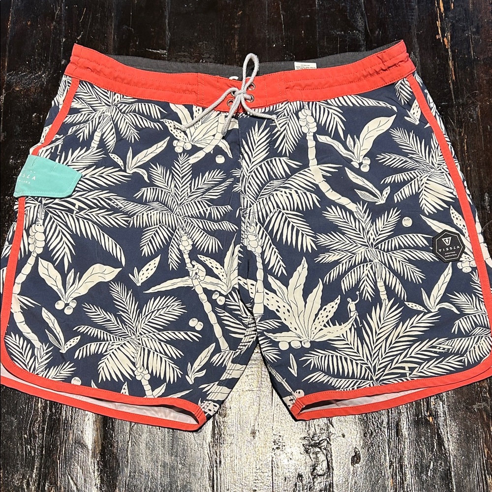 VISSLA Navy and Coral Tropical Board Shorts